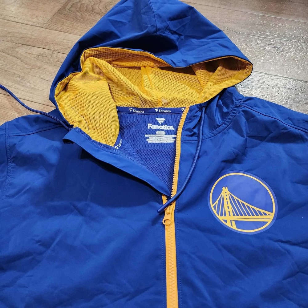 NWT Fanatics Golden State Warriors NBA Windbreaker Jacket Mens L Blue Gold New - Picture 2 of 8